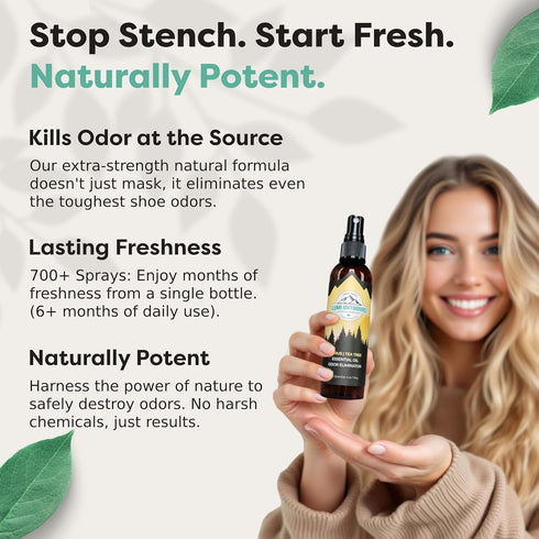 Lumi Outdoors Natural Shoe Deodorizer Spray & Odor Eliminator - Essential Oil Fresh Citrus Tea Tree Odor Eater