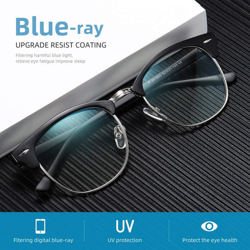 Vintage Half Frame Blue Light Blocking Glasses - UV Clear Lens