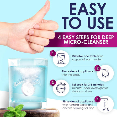 Retainer Cleaner Tablets, Denture Cleaning Tablets, Aligner Cleaner - 120 Tablets, Mint Flavor, Kills 99.9% of Bacteria