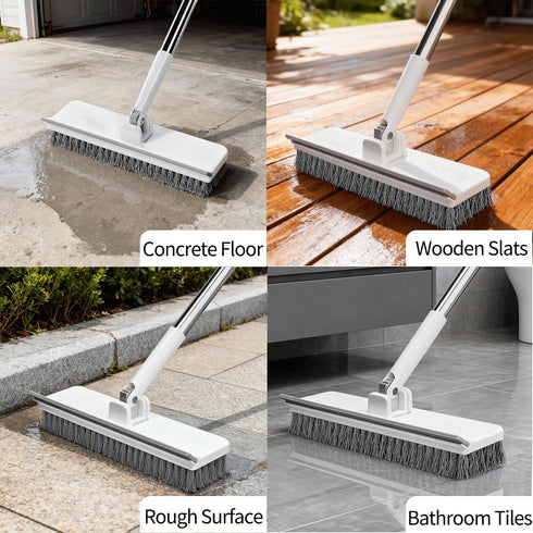 Purexa 55" 2-in-1 Floor Scrub Brush with Long Handle, Floor Brush with Built-in Squeegee, Adjustable Angle Head