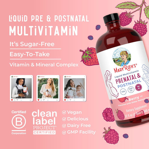 MaryRuth Organics Postnatal & Prenatal Vitamins for Women - Sugar Free, Vegan, Non-GMO, Gluten Free - 32oz