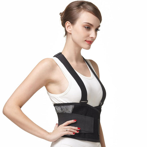 NeoTech Care Back Brace with Suspenders, Light & Breathable Lumbar Support Belt, Black Color, Size L