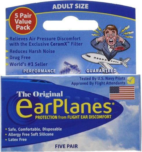 EarPlanes Ear Plugs, 1 Pair, Pack of 5