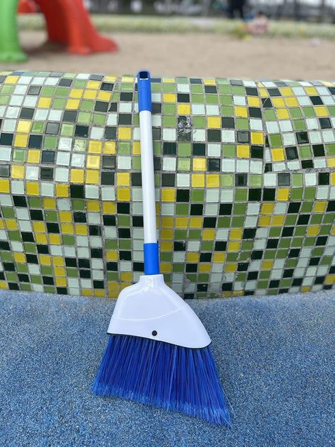 Small Broom - Indoor or Outdoor Portable Broom with Adjustable Handle for Housekeeping and Pet Nest (White&Blue)