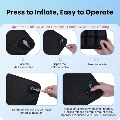 Petixol Inflatable Seat Cushion for Airplane TravelPress-to-Inflate Without Pump,Decompression Cushion, Portable