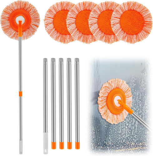 Wall Cleaner Mop with 90" Long Handle, Baseboard Cleaner Tool Duster, Round Dust Mop with 5 Replacement Pads
