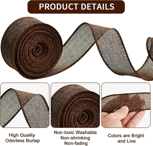 TONIFUL Burlap Wired Ribbon, 1-1/2 Inch Faux Burlap Ribbons for Christmas and Gift Wrapping Decoration