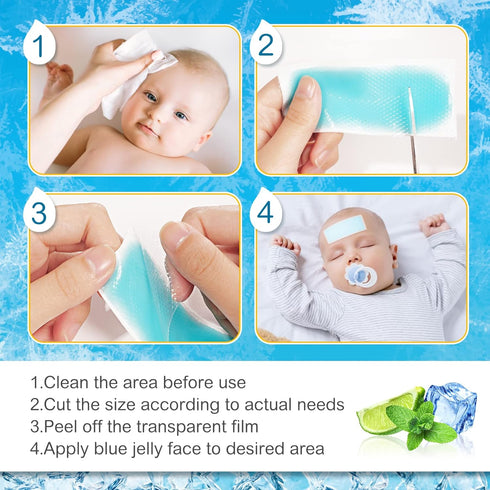16 Sheets Fever Patches for Kids, Hot Weather Cooling Gel Patches for Adults, Headache Cooling & Pain Relief