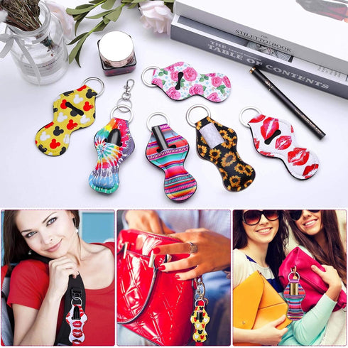 shynek Chapstick Holder Keychain - 40Pcs Lip Balm Holder Keychain Set (Neoprene, Multicolor, Portable for Women)