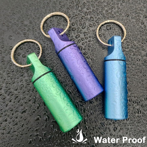 Portable Small Pill Organizer Box, Waterproof Keychain Pill Holder Metal Case with Keyring for Outdoor Camping Travel