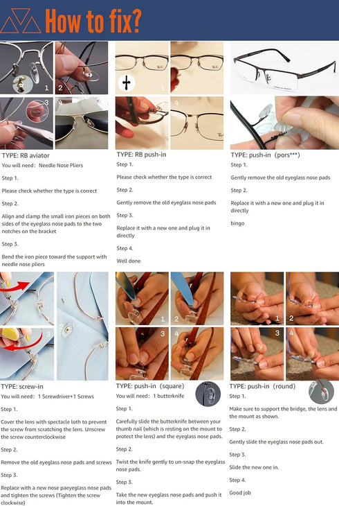 Eyeglass Repair Kit with 220PCS Nose Pads, 6PCS Precision Screwdrivers, Screws & Tweezers for Glasses Repair