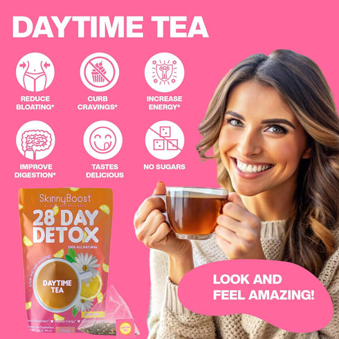 SkinnyBoost 28 Day Detox Daytime Tea - CITRUS MINT (28 Tea Bags), Supports Metabolism Boost
