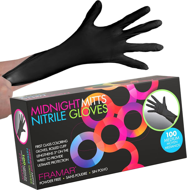 FRAMAR Powder Free Nitrile Gloves – 12 INCH Black Disposable Latex Free Gloves, Medium Size