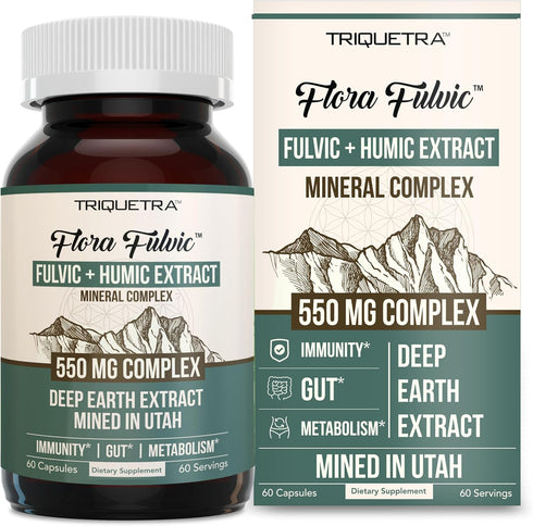 Flora Fulvic | Fulvic Acid + Humic Acid Complex – 550 mg | Immunity, Gut, Digestion Support, 60 Capsules
