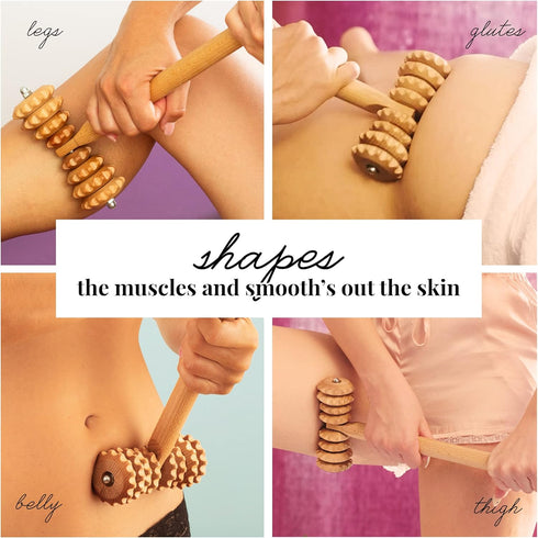 T-Shape Massager with Grooved Rollers, Multi-Functional Body Roller for Cellulite Reduction and Muscle Tension
