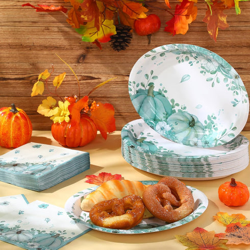 Maxdot 100 10 12 Inch Set 50 Pcs Fall Plates and Napkins x Heavy Duty Oval Thanksgiving Paper Plates Disposable