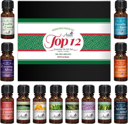 Top 12 Essential Oils Gift Set for Diffuser - Christmas Gifts for Aromatherapy by Aviano Botanicals