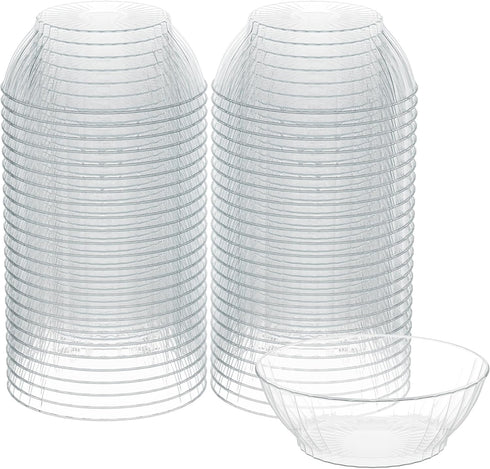 R-kay 10 Oz Clear Plastic Bowls, 50 Pack Disposable Heavy Duty Ice Cream and Dessert Bowls for Party