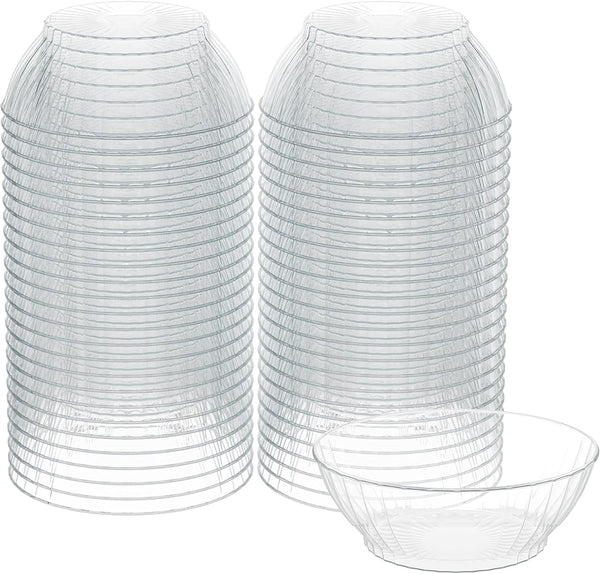 R-kay 10 Oz Clear Plastic Bowls, 50 Pack Disposable Heavy Duty Ice Cream and Dessert Bowls for Party