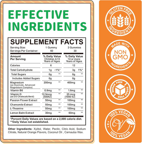 Gummies Gummies B6, D3 120ct Magnesium for Kids - Magnesium Glycinate Supplement with L-Theanine, Vitamin for Adults