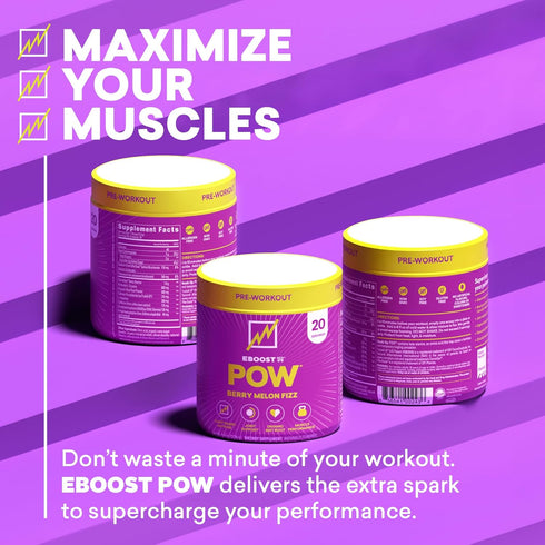 EBOOST POW Natural Pre Workout Powder - 20 Servings - Berry Melon Fizz - Pre Workout Supplement for Performance, Joint