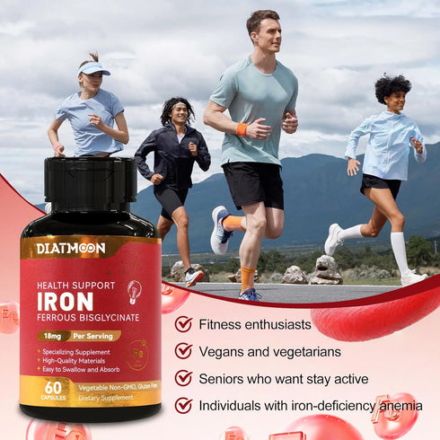 Wellbeing Iron Supplement for Women & Men - Highly Absorbable Iron Bisglycinate Capsules for Adults,Vegan, Non-GMO