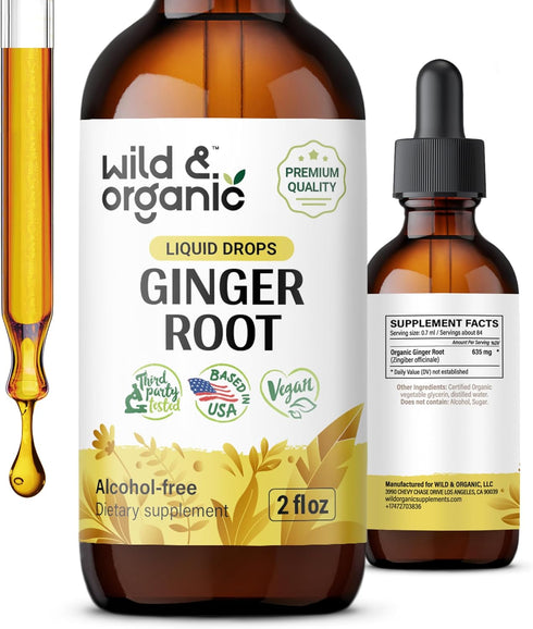 Ginger Liquid Extract - Organic Ginger Root Drops - Vegan, Alcohol Free Tincture - 2 fl oz