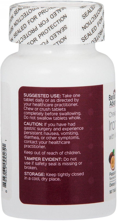 Bariatric Advantage Chewable Iron 29 mg - Iron with Vitamin C for Bariatric Patients, No Iron Taste, Passion Fruit, 90