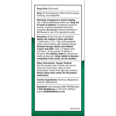 BHI Nausea Natural Relief, 100 Tablets - Homeopathic Remedy for Nausea, Vomiting, Bloating & Indigestion