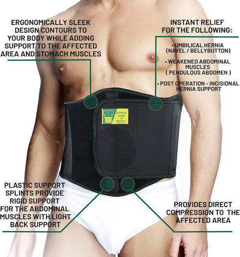 Ergonomic Umbilical Hernia Belt, Abdominal Binder for Hernia Support, Ventral Hernia Strap with Compression Pad,