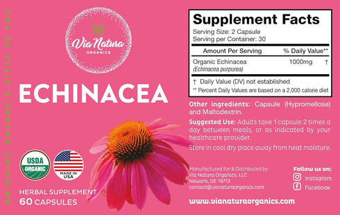 Echinacea Supplement | Natural & Organic | 60 Capsules