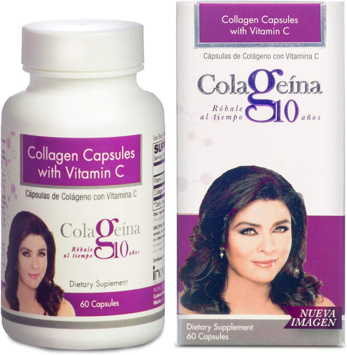 Colageina 10 Hydrolyzed Collagen Capsules with Vitamin C, 60 Count, Anti-Aging Dietary Supplement for Skin, Hair, Joints