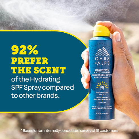 Oars + Alps Hydrating SPF 50 Sunscreen Spray, Naturally Derived Skin Care with Vitamin C, 6 Oz