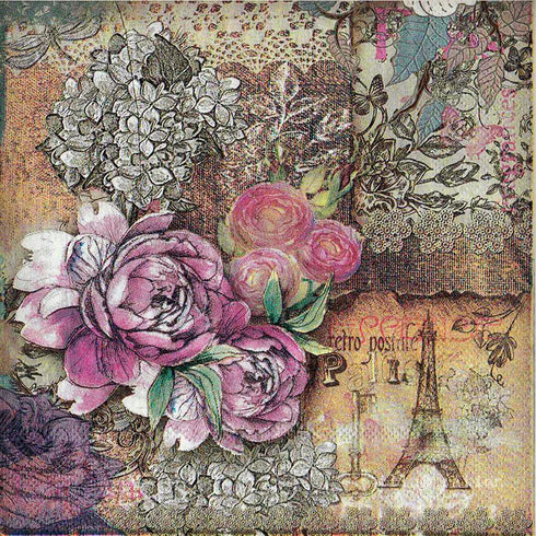 40 Count Decoupage Paper Napkins, Vintage Flowers Prints, 2-Ply Cocktail Napkins for Wedding, Dinner, Party