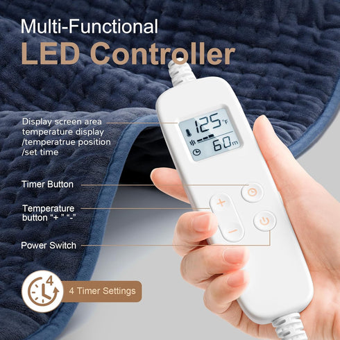 Extra Large Heating Pad for Back Pain Relief, 33 x 17, Portable for Shoulder, Neck, Cramp, with Timer & Temperature
