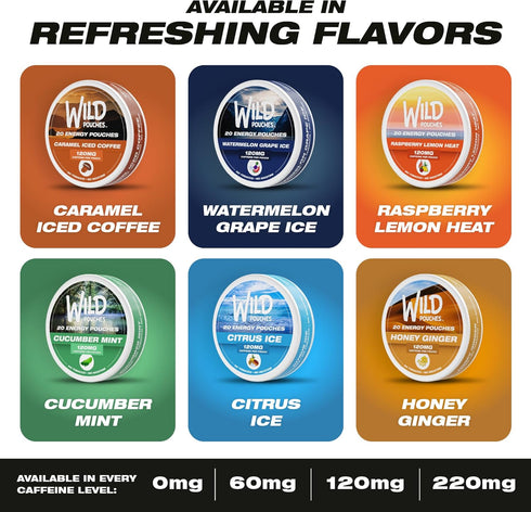 Wild Pouches 120mg 20 Wild Caffeine Pouches Nicotine Free Citrus Ice - x Energy Pouches - Caffeine Pouch