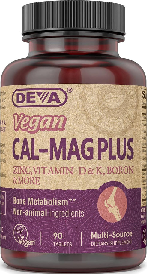 DEVA Vegan Calcium Magnesium Supplement Plus Zinc, Vitamin C, D, K, Boron, Sugar Free & Gluten Free, 90 Tablets