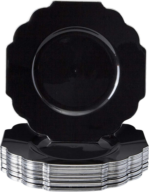 Silver Spoons Disposable Dinnerware Baroque Collection, Dinner Plates, Black by Silver Spoons