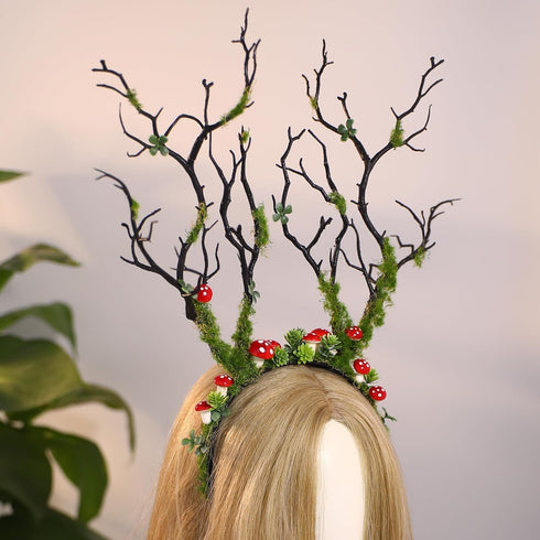 MOSTORY Green Mushroom Branch Headband - Handmade Woodland Hairband for Women Girls Cosplay Party