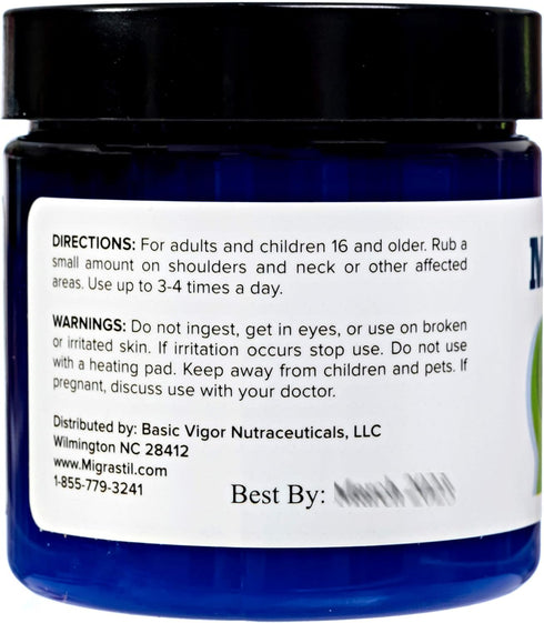 Basic Vigor Migrastil Soothing Neck & Shoulder Cream, Fast-Acting Non-Greasy Topical Cream - 4 oz.