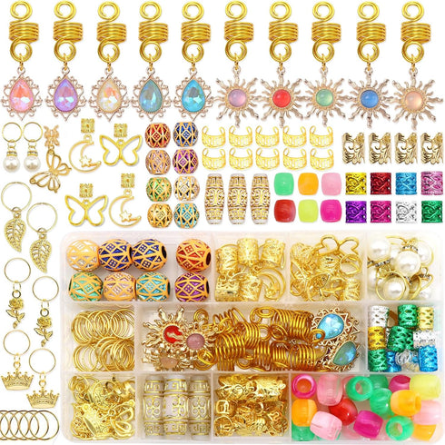 NAISKA 148Pcs Gold Hair Jewelry for Braids, Colorful Crystal Stone Dreadlocks Accessories for Women and Girls