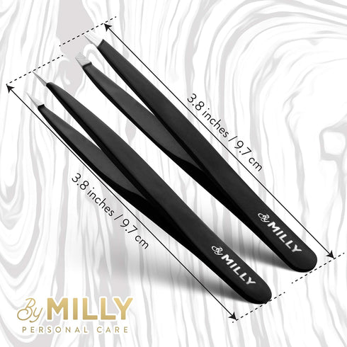 Precision Tweezers Set, Slanted & Pointed Tip High Carbon Stainless Steel Tweezer Kit for Hair Removal