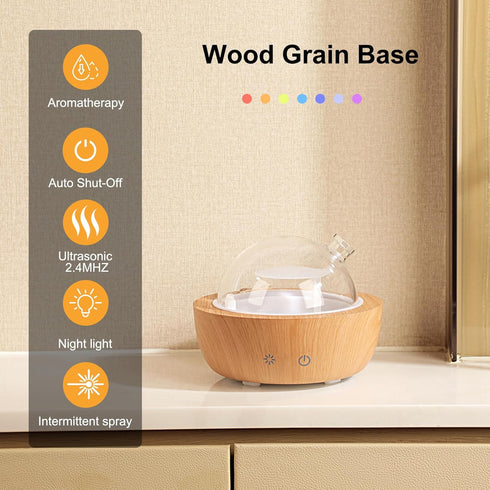 kakoda 200ml Glass Essential Oil Diffusers for Home, Wood Grain Base Humidifier, Decorative Bedroom Aromatherapy Scent