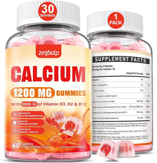 ZEGBALP Calcium 1200 mg with Vitamin D3 Supplement for Adults - Calcium Gummies