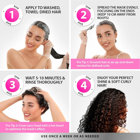 SUNATORIA Curly Hair Mask - Deep Conditioner Treatment, Natural Argan & Keratin Hair Mask for Damaged Dry Hair