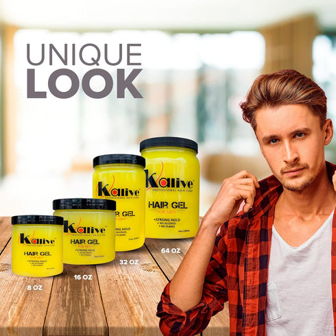KALIVE Men's Hair Styling Gel - 16 oz Strong-Hold Light Shine, Fresh Scent, No Flaking or Alcohol