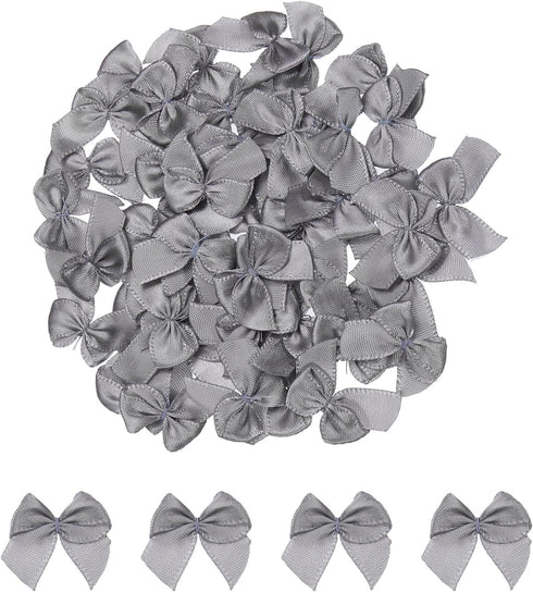 MECCANIXITY 50Pcs Mini Satin Ribbon Bow, 1" Mini Fabric Flower Bows for Craft DIY Sewing Wedding Birthday Party (Grey)