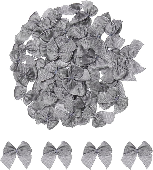 MECCANIXITY 50Pcs Mini Satin Ribbon Bow, 1" Mini Fabric Flower Bows for Craft DIY Sewing Wedding Birthday Party (Grey)