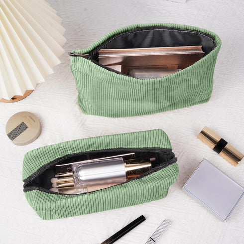 MAGEFY Makeup Bag, 2 PCS Corduroy Makeup Bag for Purse, Cute Travel Cosmetic Pouch for Women and Essentials