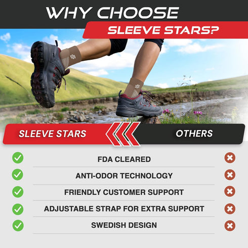 Sleeve Stars Ankle Support for Ligament Damage & Sprained Ankle - Pain Relief Brace for Women & Men (Single/Mocha Brown)